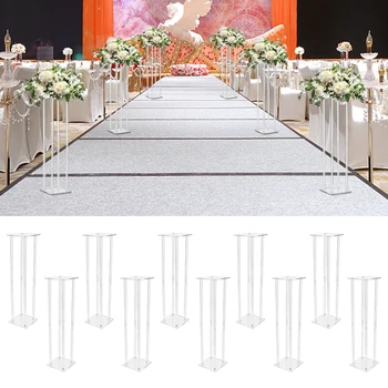 10 vnt. Skaidrus stulpelis Gėlių stovas, 23.6 colio aukščio gėlių vazos puošmenoms, gimtadienio vakarėlis, namų dekoras