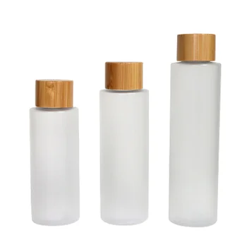 20vnt Bambuko medinis dangtelis Kosmetikos pakuotė Tonerio buteliukas 100ML 120ML 150ML Matinis plokščias petys Tušti plastikiniai dušo želės buteliukai