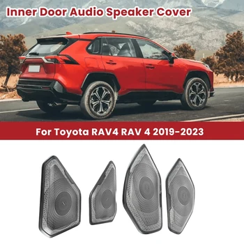 Automobilio vidinių durų garso garsiakalbio dangtelio apdaila durų stereofoninio garsiakalbio rėmo priedai, skirti Toyota RAV4 RAV 4 2019-2023 Juoda