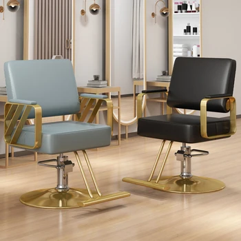 Barbershop Vyrai Kirpyklos kėdė Prabangaus dizaino grožio salonas Kirpėjo kėdė Pasukama retro aukso Cadeira de Barbeiro salono baldai