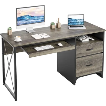 Bestier Office Desk su stalčiais, 55 colių pramoninio kompiuterio stalas su saugykla, medinis mokytojo stalas su klaviatūra