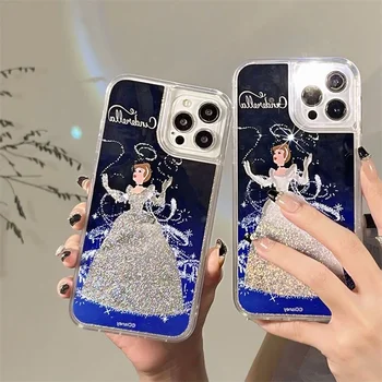 Disney Pelenės princesės Quicksand telefono dėklas, skirtas iPhone 11 12 13 14 15 Pro Max X Xs Xr Plus SE Cartoon Silicone Anti-drop