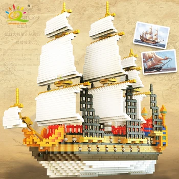 HUIQBAO Creative Mini City piratų laivų serija Model Building Blocks Nuotykių valtis Deimantinės kaladėlės Žaislai vaikams Dovanos