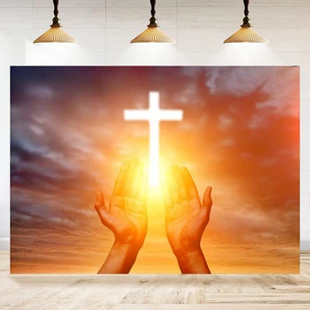 Jėzus Dievas laimina fotografiją Fonas Blizgus kryžius Dangus Rankos Palaiminti foną Šlovinti krikščionių bažnyčią Papuošti reklamjuostę