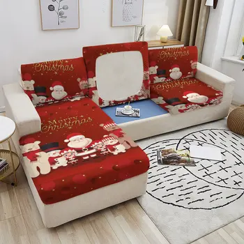 Kalėdinio stiliaus sofų užvalkalai Slipcover Kampinės sofos užvalkalai Sniego senio raštas Kampinis sofos užvalkalas Sofos dangtis Namų įtempiamas sofos užvalkalas