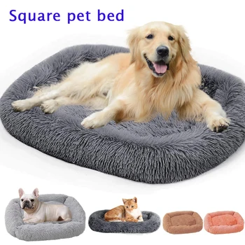Kvadratinės ilgos pliušinės šunų lovos dideliems šunims Žiemos naminių gyvūnėlių produktų pagalvėlė Super minkštas pūkuotas patogus kačių kilimėlis Reikmenų priedai