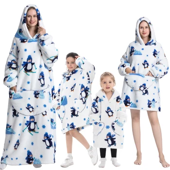 Ladies Winter Oversized TV Blanket Hoodie Kid Adult Tops Cute Warm Parent-Child Wear Hoodies Ultra Plush Sherpa Hoodie Plus Size