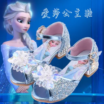 Mergaitės Sandalai Nauji vasaros vaikai Žuvų burnos batai Mažos mergaitės Krištolo sandalas Šaldyta Elsa Princesės batai