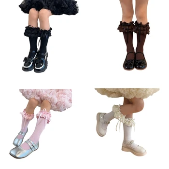 N80C Merginos Kelių aukštos kojinės Suknelės Kojinės MidCalf Kojinės Vaikams Trikotažas Pavasario kojų šildytuvai