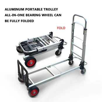 Nešiojamas vežimėlis aliuminio lydinio apsipirkimas plokščia priekaba vežimėlis sulankstomas traukimo sunkvežimis vėžlys