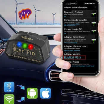ODB2 OBDII Vgate iCar Pro Bluetooth4.0&WIFI ELM327 Kompiuterio automobilio gedimų degalų sąnaudų detektorius, skirtas IOS&Android nuskaitymo įrankiui