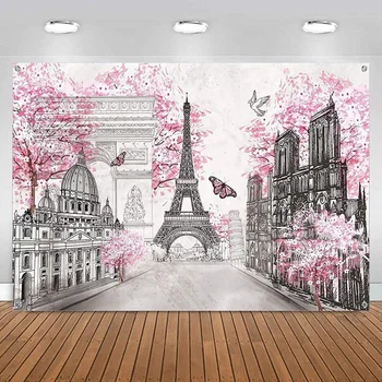 Paryžiaus Eifelio bokšto fotografijos reklamjuostės fonas Europos miestas kabo svetainei Fonas Mergaitė Miegamojo vakarėlio dekoravimas
