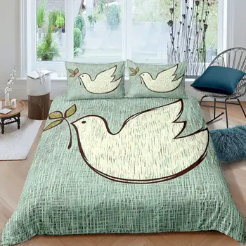Pigeon Peace Duvet Cover Set Cute Bird Pattern King Queen Size Polyester Comforter Cover with Pillowcase for Teens Patalynės komplektas
