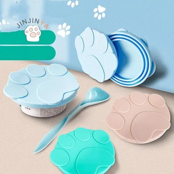 Portable Silicone Dog Cat Canned Lid dog 2-in-1Food Sealer Spoon Pet Food Airport Cover Storage Fresh-keeping Lids Bowl Dog Accessories