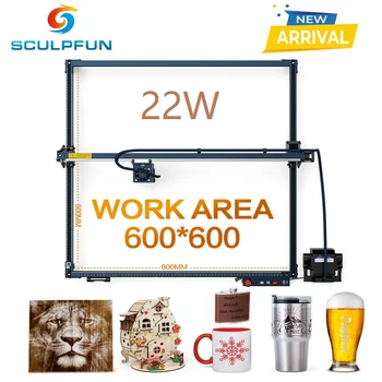 SCULPFUN S30 Ultra 22W lazerinio graviravimo mašina su automatine keičiamo oro pagalbinio lęšio akių apsaugos cnc mašina 600x600mm