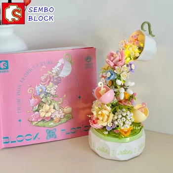 SEMBO Muzikos dėžutė Statybiniai blokai Gėlių namų serija Modelis Vaikų žaislai Surinktos figūrėlės Gimtadienio dovanos berniukams ir mergaitėms