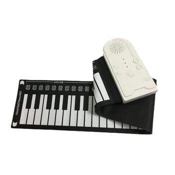 Silikoninis rankinis elektroninis ritininis fortepijonas, 49 klavišai, skaitmeninis nešiojamas mokymosi instrumentas muzika Midi valdiklio klaviatūra, juoda ir Whi
