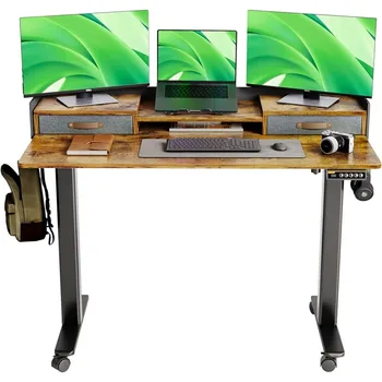 Stovimas kompiuterio stalas su stalčiais, sėdimasis stalas su laikymo lentyna ir sujungimo lenta, atsistokite elektrinis stalas reguliuojamas aukštis