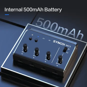 Synco MC3 Lite Audio Mixer 4 kanalų itin kompaktiškas belaidis muzikos srautinio perdavimo fotografavimas mikrofono mikrofono vaizdo įrašymui