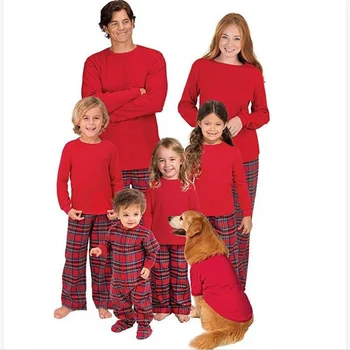 Tėvas-vaikas dėvi drabužius visai šeimai Europos ir Amerikos kalėdinis pledas Atspausdintas tėvų-vaikų medvilninių namų drabužių pižama