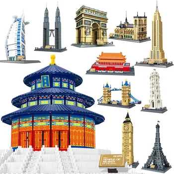 WANGE Pasaulyje žinoma architektūra Flariton Statybiniai deimantiniai statybiniai blokai Marina Bay Smėlis Didžiosios sienos modelis kaladėlėms Žaislai