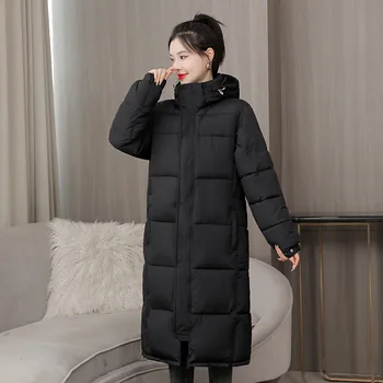 WYWMY Winter Women X-Long Parkas Striukės Casual Solid Thick Super Warm Hooded Coat Female Winter Outwear Loose Jacket Parkas