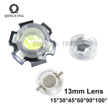 100vnt 13mm mini LED objektyvas 1W 3W 5W 15 30 45 60 90 100 laipsnių nereikia laikiklio IR CCTV optinės LED PCB išgaubtiems objektyvams
