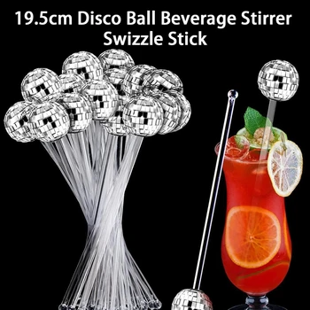 12Pcs Maišymo lazdelė BPA Free Transparent Round Top Cocktail Stirrer Plastic 19.5cm Disco Balls Cocktail Stirrer Mixing Stick