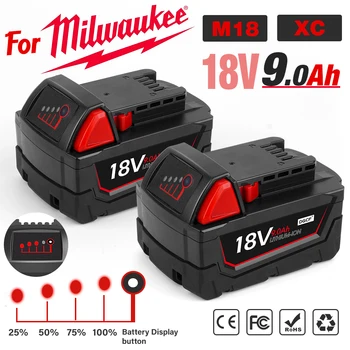 18V 9.0Ah Milwaukee M18 XC ličio baterijos pakeitimas 48-11-1860 48-11-1850 48-11-1840 48-11-1820 Įkraunamos baterijos