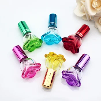 1Pc 6ml spalvingas rožės formos tuščias stiklinis kvepalų buteliukas mažas pavyzdys nešiojamas parfume pakartotinai užpildomas kvapų purkštuvas