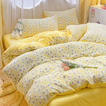 1pcThicken Winter Super Warm Yellow Duvet Cover 3D Carving Milk Velvet Comforter Cover For Bed Double Queen housse de couette150