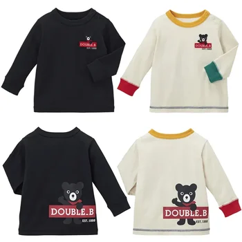 2023 Fall Miki Kids Japoniško stiliaus berniukų animacinis filmas Juodasis lokys Spalvotas blokas Marškinėliai ilgomis rankovėmis Apvalus kaklas Apatiniai marškiniai