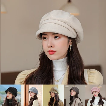 2023 Mada Aukštos kokybės moterys Casual Newsboy Retro Beretė Laukinė aštuonkampė kepurė Korėjietiška versija Skrybėlės Plokščia skrybėlė Moterys Skėčiai nuo saulės Kepurė