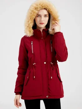 2023 nauja ruduo žieminė striukė Moterys sutirštintos laisvos Tvirtas parkas stand-up Pūkuota apykaklė Nuimama kepurė Vilnonės striukės paltai moterys