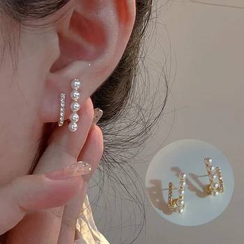 2023 Naujo dizaino netaisyklingi U formos perlų auskarai merginoms Korėjiečių aukso spalvos krištolo mados papuošalai Neįprasti aksesuarai