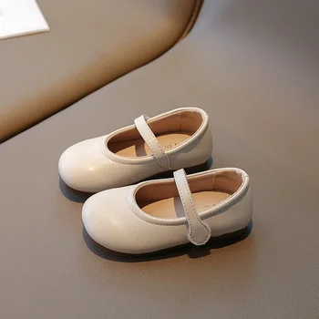 2023 Naujos merginos Laisvalaikio batai Seklūs Universalūs Minkšti kvėpuojantys Paprasti neslystantys mados Vaikiški odiniai batai Kablys ir kilpa Korėjiečių