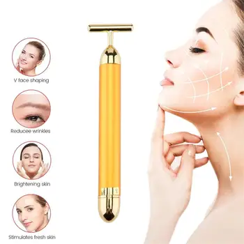 24K Gesicht Massager T Typ Schönheit Bar Gold Energie Vibration Körper Schönheit Pflege Masažas Gesichts Werkzeuge Home Bedienen