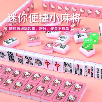 24MM Kawaii Sanrio Anime Hello Kitty Mini Mahjong Pramogos Žaidimo kortos Nešiojamos Mahjong Gioco Berniukų mergaičių žaislų atostogų dovanos