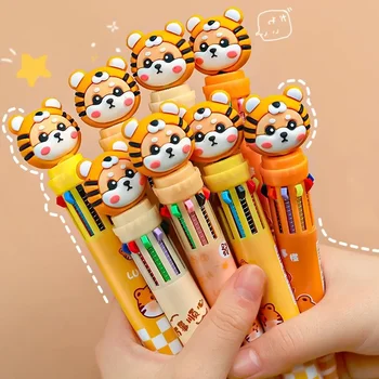 24Vnt Mielas animacinis filmas Tigras 10 spalvų tušinukas Daugiaspalviai ištraukiami grafiti rašikliai Kawaii biuro mokykliniai reikmenys Kanceliarinės prekės