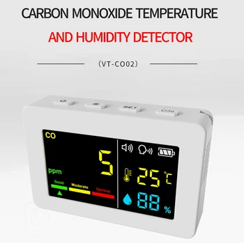 3 in 1 oro kokybės matuoklis CO temperatūros ir drėgmės testeris Anglies monoksido detektorius Elektrinis ekranas ir balso signalizacija