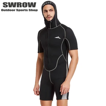 3MM Neopreno nardymo kostiumas Vyriškas trumpomis rankovėmis su gobtuvu Plaukimo priekinis užtrauktukas Banglenčių kostiumas Povandeninė medžioklė Šiltas nardymo kostiumas