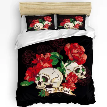 3vnt Patalynės komplektas Raudona rožė Meksika Kaukolė Namų tekstilė Antklodės užvalkalas Pagalvės dėklas Boy Kid Teen Girl Patalynės užvalkalų komplektas