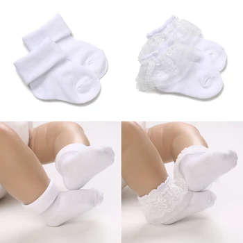 4 poros mielų nėrinių medvilninių kojinių kūdikiams 0-1 metų berniukai ir mergaitės trumpos kojinės naujagimio baltas krikštas
