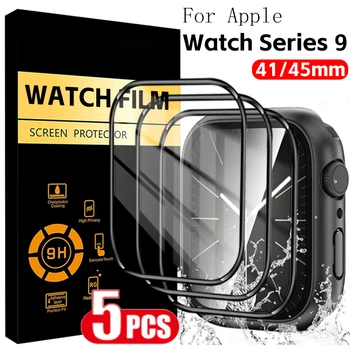 5-1Pcs Ekrano apsaugos plėvelė, skirta Apple Watch Series 9 41mm 45mm vandeniui atspari HD viso dangtelio apsauginė plėvelė, skirta Apple Watch Series 9