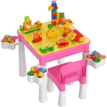 5-in-1 Multi Activity Play stalo rinkinys, kurį sudaro 1 kėdė ir 128 dalys, suderinamos su dideliais kaladėlių statybiniais blokais