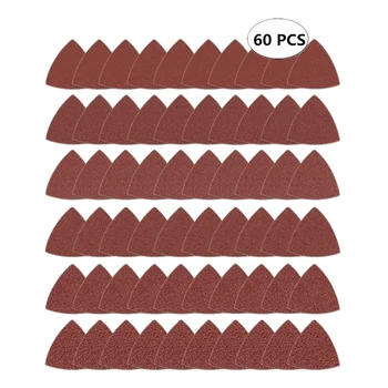 60Pcs trikampis kablys ir kilpos trikampis-švitrinis popierius, tinka 3-1/8 colio svyruojantis kelių įrankių šlifavimo padas, asorti 40 60 80 100 120