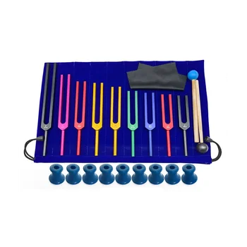 9 spalvingų solfedžio aliuminio lydinio tiuningo šakių gabalėliai, tiuningo šakutės terapijai, balso terapija mėlyna