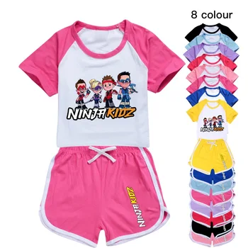 Anime NINJA KIDZ Drabužių komplektai Vaikai Trumpomis rankovėmis marškinėliai Šortai 2vnt Kostiumas Berniukai Vasara SportSuit Mergaičių apranga Vaikų drabužiai