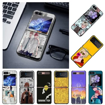 Anti-Drop ZFlip5 5G kieto telefono dėklas, skirtas Samsung Galaxy Z Flip 5 4 3 Banana Fish Anime Shell Cover Fundas Coque Capa