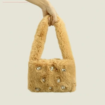 Aukštos klasės mūro pažastų krepšiai moterims Žieminiai triušio plaukai Moteriškos piniginės ir rankinės Mados nišos dizaino krepšys